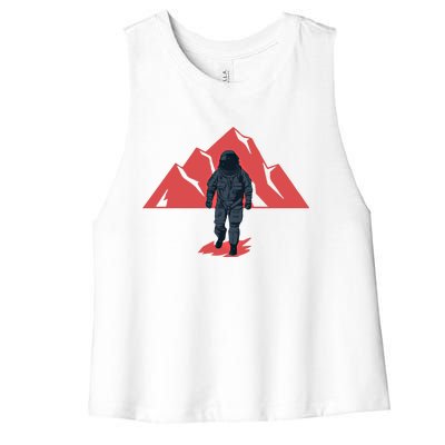 Vintage Astronaut Graphic Gift Mountains And Astronaut Design Gift Women's Racerback Cropped Tank