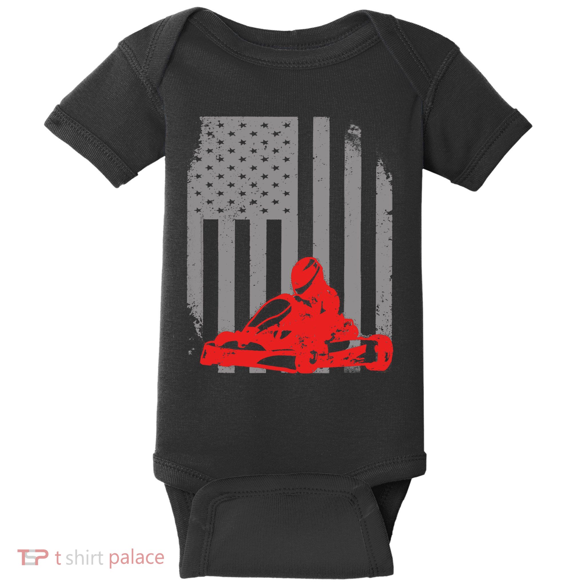 Vintage American Go Kart Racing With USA Flag Baby Bodysuit