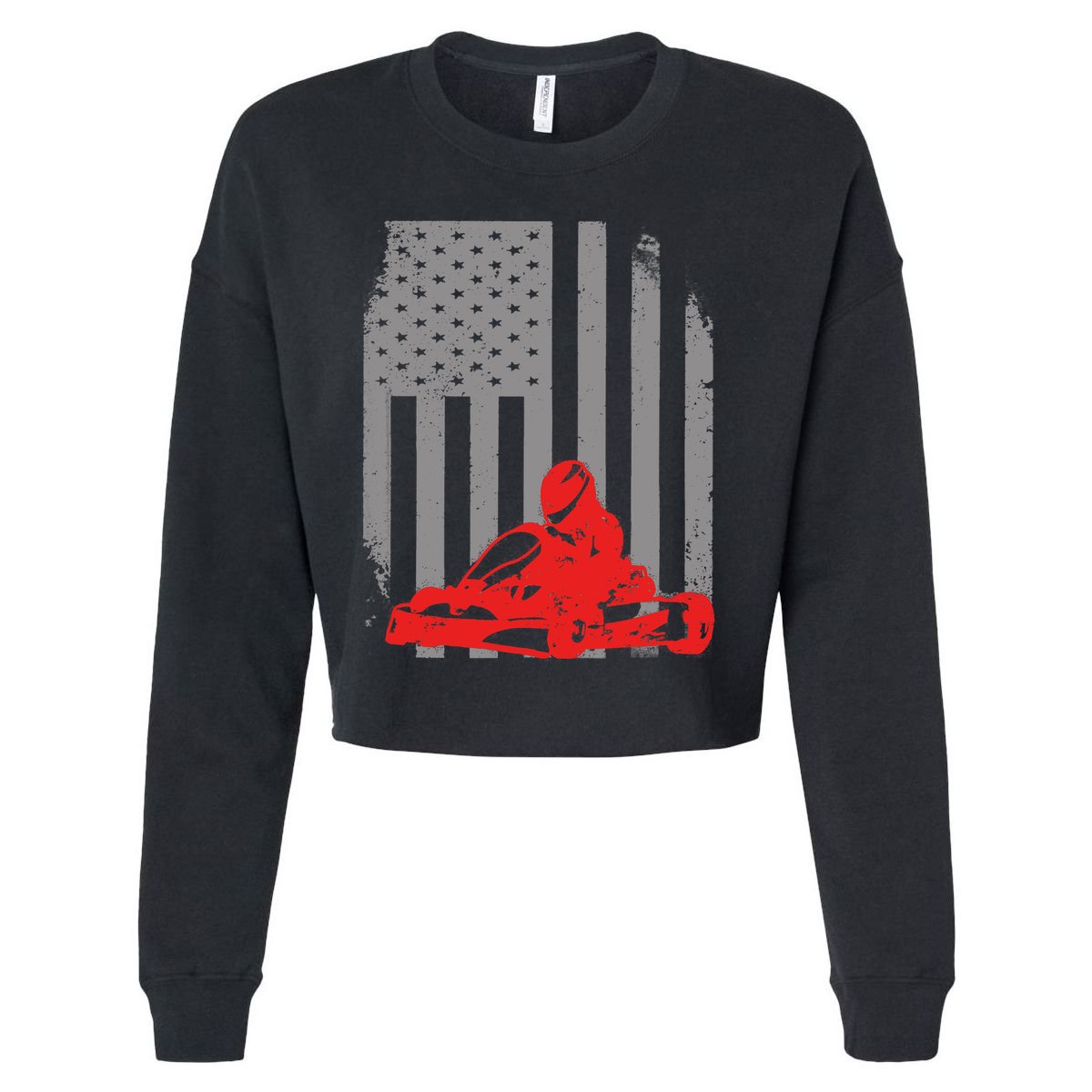 Vintage American Go Kart Racing With USA Flag Cropped Pullover Crew