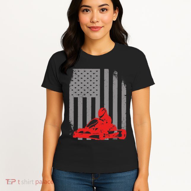 Vintage American Go Kart Racing With USA Flag Womens T-Shirt