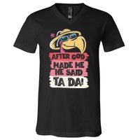 Vintage After God Made Me He Said Ta Da Funny Flamingo V-Neck T-Shirt