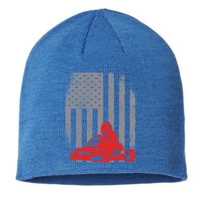 Vintage American Go Kart Racing Gift With Usa Flag Sustainable Beanie