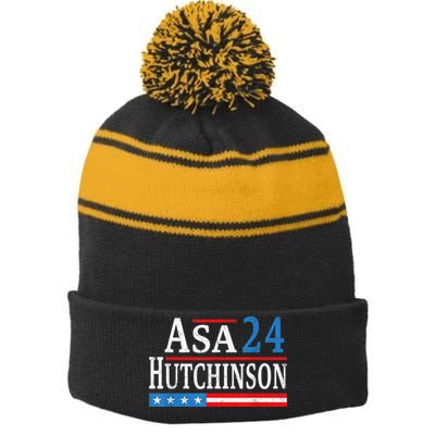Vintage Asa Hutchinson 2024 For President Election Campaign Stripe Pom Pom Beanie