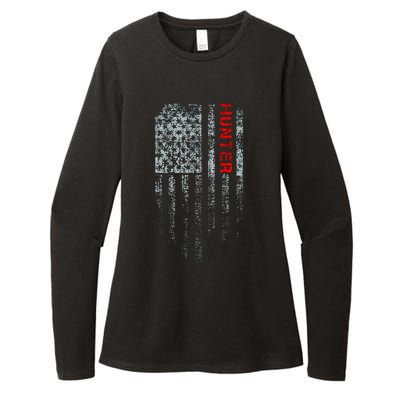 Vintage American Hunter Flag Womens CVC Long Sleeve Shirt