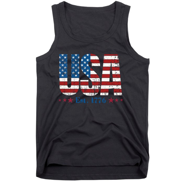 Vintage American Independence USA Flag 4th Of July 1776 Tank Top