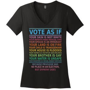 Vote As If Your Skin Is Not White Humans Rights Apparel Women's V-Neck T-Shirt