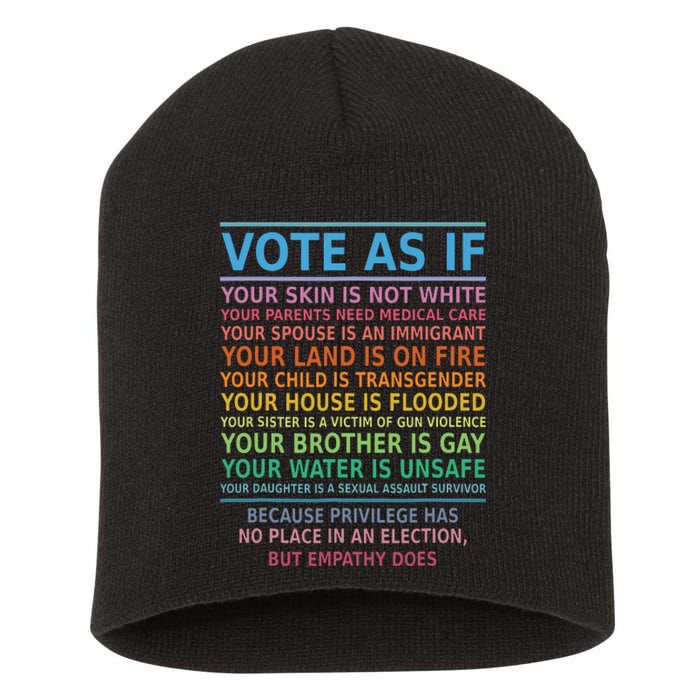 Vote As If Your Skin Is Not White Humans Rights Apparel Short Acrylic Beanie