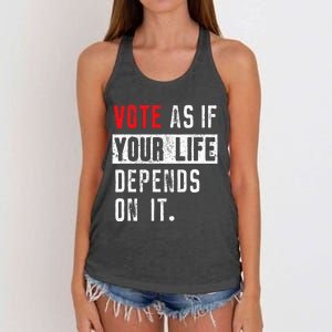 Vote As If Your Life Depends On It Human Rights Awareness Women's Knotted Racerback Tank