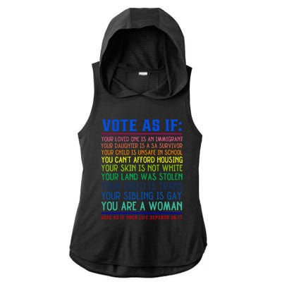 Vote As If Your Life Depends On It Human Rights Ladies PosiCharge Tri-Blend Wicking Draft Hoodie Tank