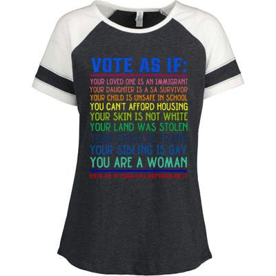 Vote As If Your Life Depends On It Human Rights Enza Ladies Jersey Colorblock Tee