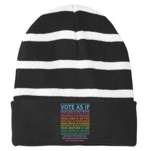 Vote As If Your Skin Is Not White Humans Rights Striped Beanie with Solid Band