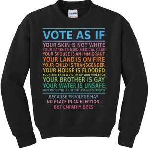 Vote As If Your Skin Is Not White Humans Rights Kids Sweatshirt