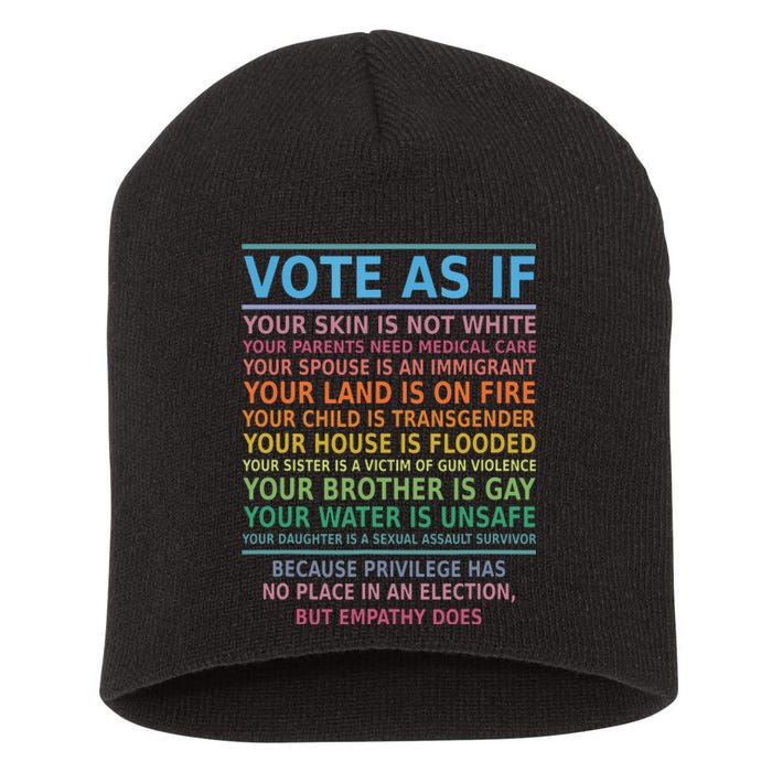 Vote As If Your Skin Is Not White Humans Rights Short Acrylic Beanie