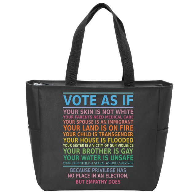 Vote As If Your Skin Is Not White Humans Rights Zip Tote Bag