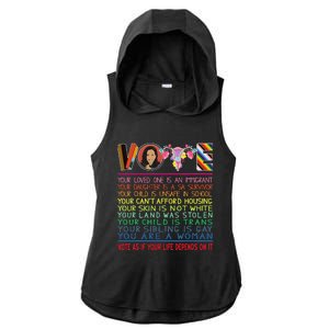 Vote As If Your Life Depends On It Kamala For The People Ladies PosiCharge Tri-Blend Wicking Draft Hoodie Tank