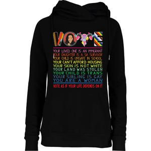 Vote As If Your Life Depends On It Kamala For The People Womens Funnel Neck Pullover Hood