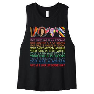 Vote As If Your Life Depends On It Kamala For The People Women's Racerback Cropped Tank