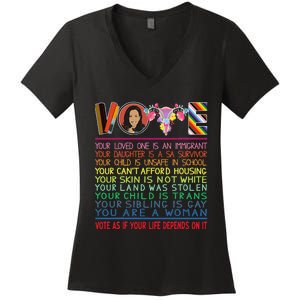 Vote As If Your Life Depends On It Kamala For The People Women's V-Neck T-Shirt