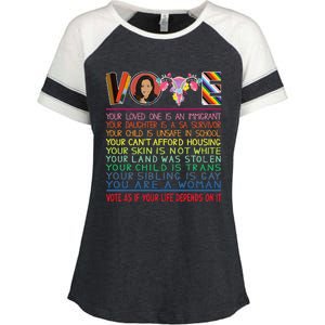 Vote As If Your Life Depends On It Kamala For The People Enza Ladies Jersey Colorblock Tee