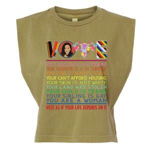 Vote As If Your Life Depends On It Kamala For The People Garment-Dyed Women's Muscle Tee