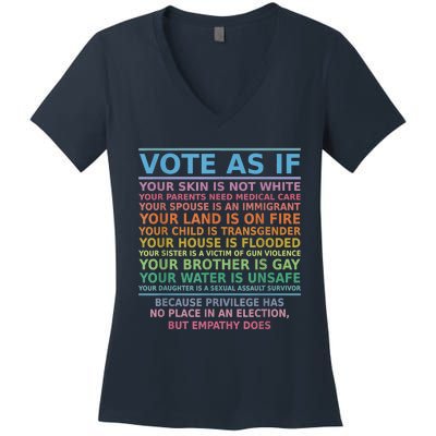 Vote As If Your Skin Is Not White Human's Rights Apparel Women's V-Neck T-Shirt