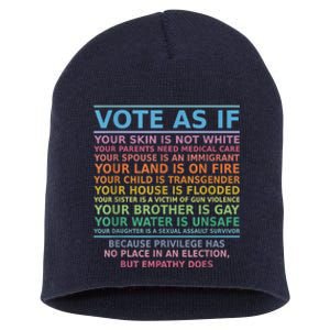 Vote As If Your Skin Is Not White Human's Rights Apparel Short Acrylic Beanie