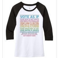 Vote As If Your Skin Is Not White Human's Rights Apparel Women's Tri-Blend 3/4-Sleeve Raglan Shirt