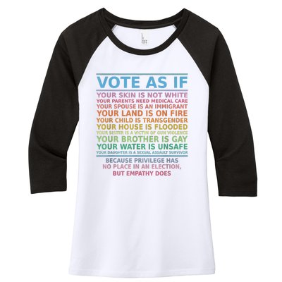 Vote As If Your Skin Is Not White Human's Rights Apparel Women's Tri-Blend 3/4-Sleeve Raglan Shirt