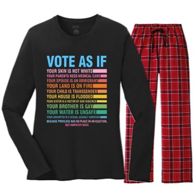 Vote As If Your Skin Is Not White HumanS Rights Women's Long Sleeve Flannel Pajama Set 