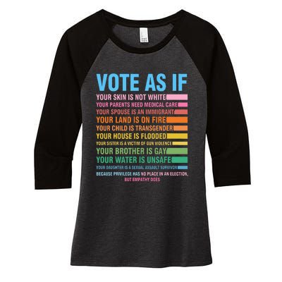 Vote As If Your Skin Is Not White HumanS Rights Women's Tri-Blend 3/4-Sleeve Raglan Shirt