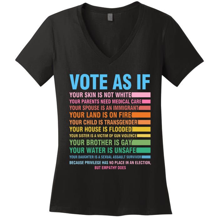 Vote As If Your Skin Is Not White HumanS Rights Women's V-Neck T-Shirt