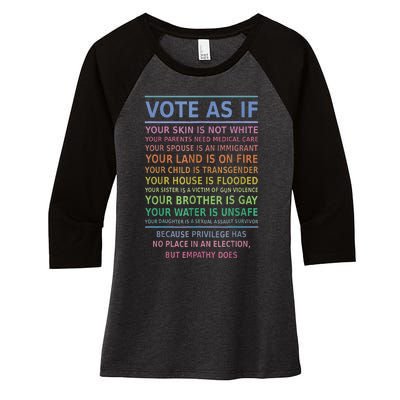 Vote As If Your Skin Is Not White HumanS Rights Apparel Gift Women's Tri-Blend 3/4-Sleeve Raglan Shirt