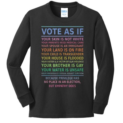 Vote As If Your Skin Is Not White HumanS Rights Apparel Gift Kids Long Sleeve Shirt