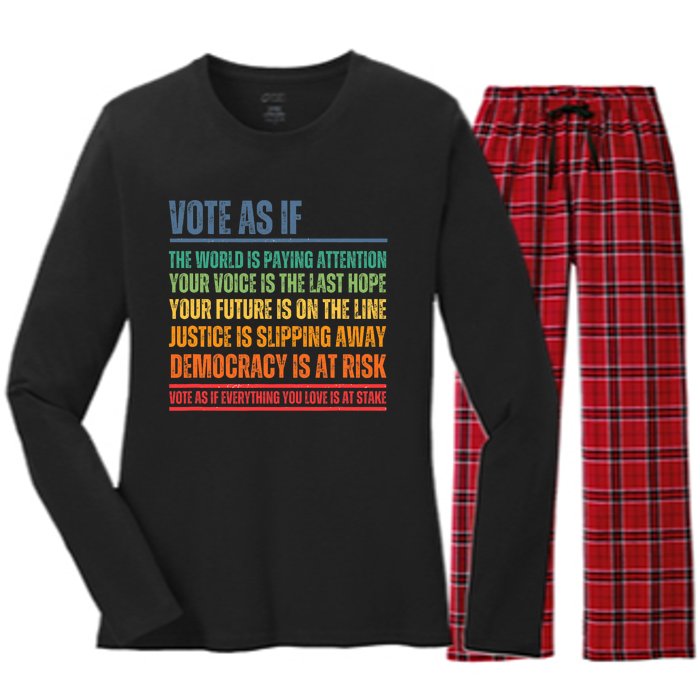 Vote As If Women's Long Sleeve Flannel Pajama Set 