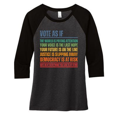 Vote As If Women's Tri-Blend 3/4-Sleeve Raglan Shirt