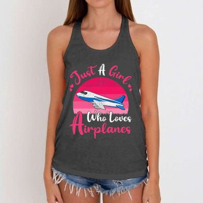 Vintage Airplane Lover Just A Girl Who Loves Airplanes Women's Knotted Racerback Tank