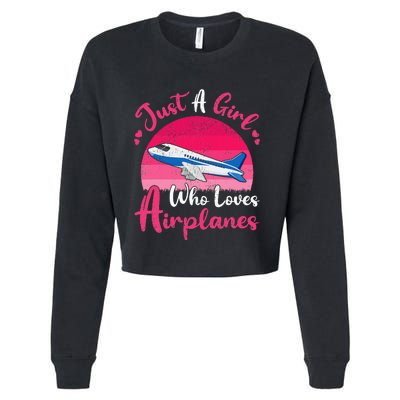 Vintage Airplane Lover Just A Girl Who Loves Airplanes Cropped Pullover Crew