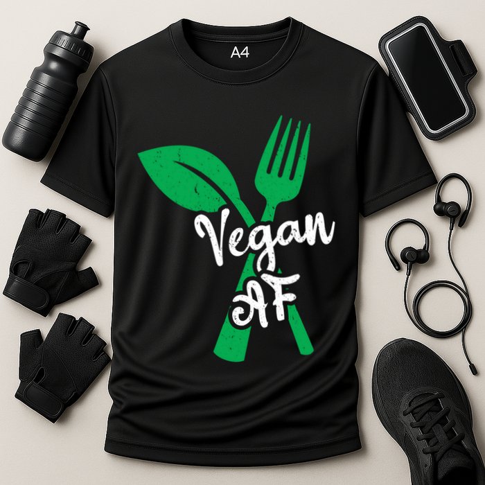 Vegan Af Leaf And Fork Go Vegan Gift Cooling Performance Crew T-Shirt
