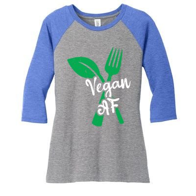 Vegan Af Leaf And Fork Go Vegan Gift Women's Tri-Blend 3/4-Sleeve Raglan Shirt