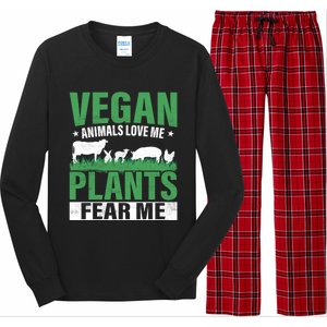 Vegan Animals Love Me Plants Fear Me Veggie Funny Veganism Cool Gift Long Sleeve Pajama Set