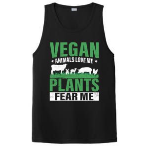 Vegan Animals Love Me Plants Fear Me Veggie Funny Veganism Cool Gift PosiCharge Competitor Tank