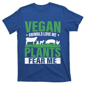 Vegan Animals Love Me Plants Fear Me Veggie Funny Veganism Cool Gift T-Shirt