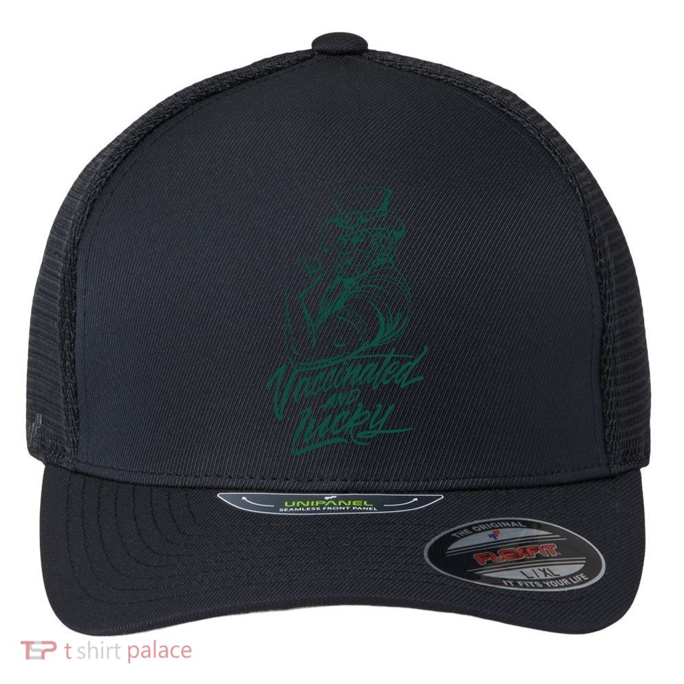 Vaccinated And Lucky St Patricks Day Flexfit Unipanel Trucker Cap