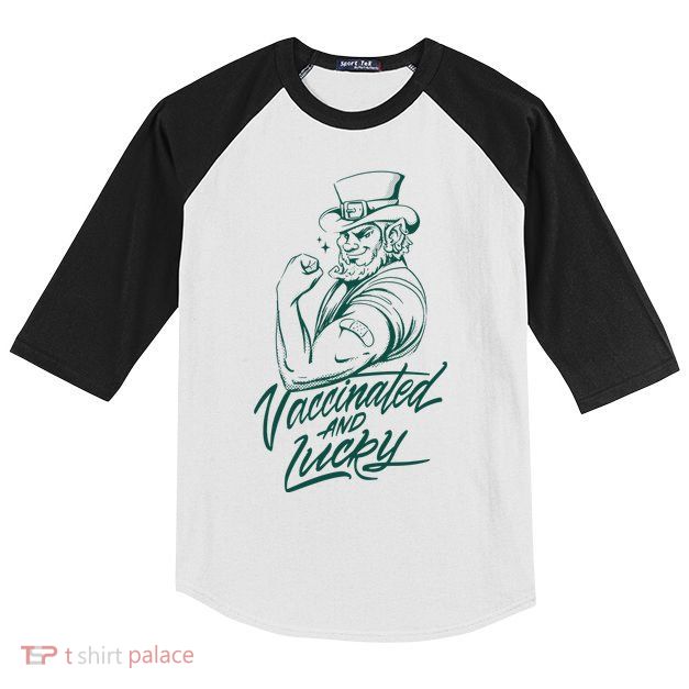 Vaccinated And Lucky St Patricks Day Kids Colorblock Raglan Jersey