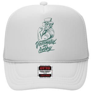 Vaccinated And Lucky St Patricks Day High Crown Mesh Back Trucker Hat