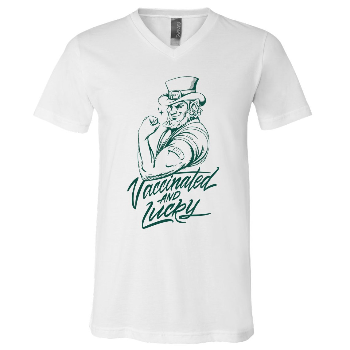 Vaccinated And Lucky St Patricks Day V-Neck T-Shirt