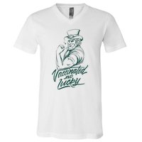 Vaccinated And Lucky St Patricks Day V-Neck T-Shirt