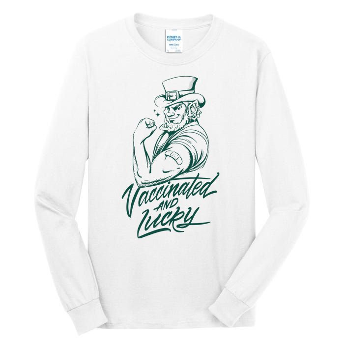 Vaccinated And Lucky St Patricks Day Tall Long Sleeve T-Shirt