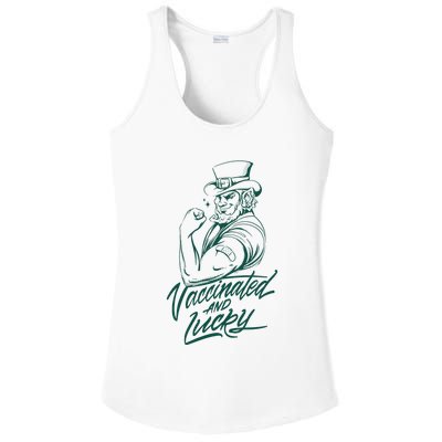 Vaccinated And Lucky St Patricks Day Ladies PosiCharge Competitor Racerback Tank