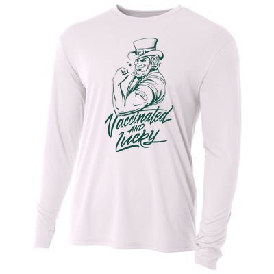 Vaccinated And Lucky St Patricks Day Cooling Performance Long Sleeve Crew